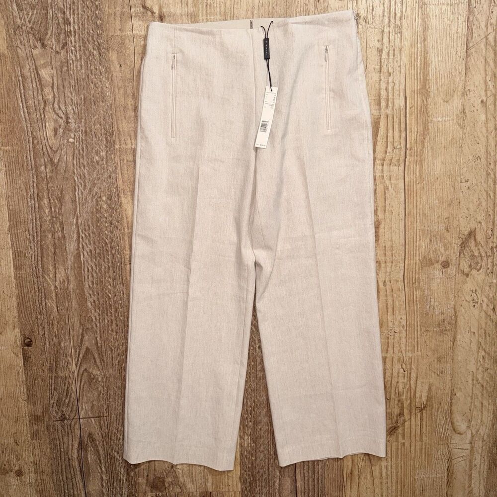 Elie Tahari Cropped Pants Size 4 ($248) NWT Linen Blend Beige